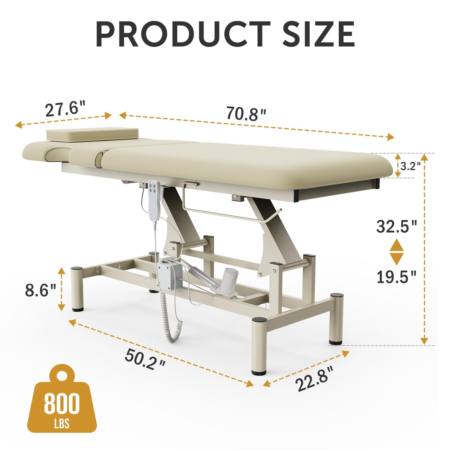 Dolonm 2 Motors Electric Massage Table, Hydraulic Electric Lift Adjustable Backrest and Height Lifting for Treatment, Physical Therapy, Spinal Massage, Facial Spa, Waxing, Tattooing - Beige Gray