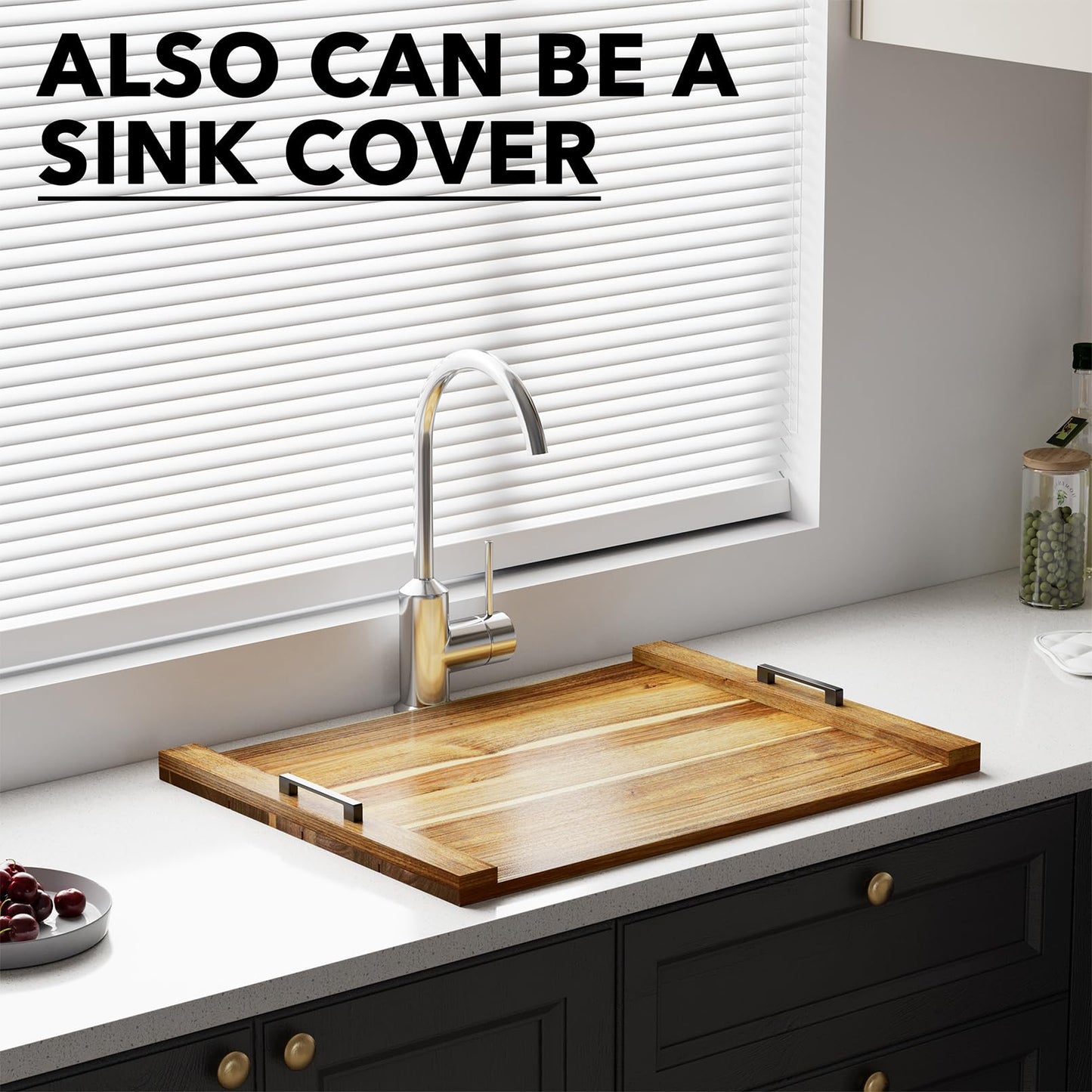 SpaceAid Noodle Board Stove Kitchen Cover with Handles, Top Covers for Gas Burners and Electric Stove, Oven Decor Accessories Wood Tray for Countertop, Natural Acacia