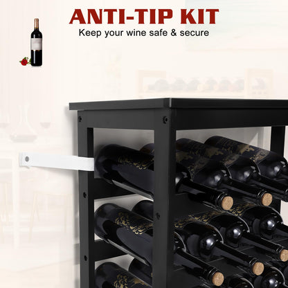Bambition Bamboo Wine Rack Freestanding Floor, 7-Tier 42-Bottle Wine Storage Shelf with Table Top - Black