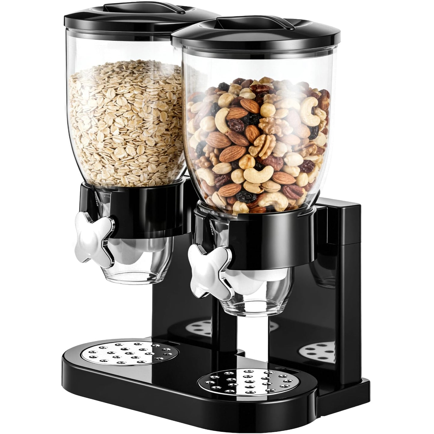 Dual-Control Dry Food Dispenser, 2 Pack 2L/67oz Cereal Dispenser Countertop, Cereal Containers Storage Airtight, Rotating Black Plastic Dry Food Dispenser, Candy Dispenser for Cereal, Coffee Beans