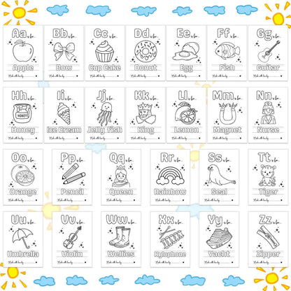 Baby's First ABC Book Baby Shower Activity, Boho Sun Baby Shower Guest Book Alternative with Alphabet Coloring Pages, Educational Keepsake & Activities, Sunshine Baby Shower Games Craft Kit