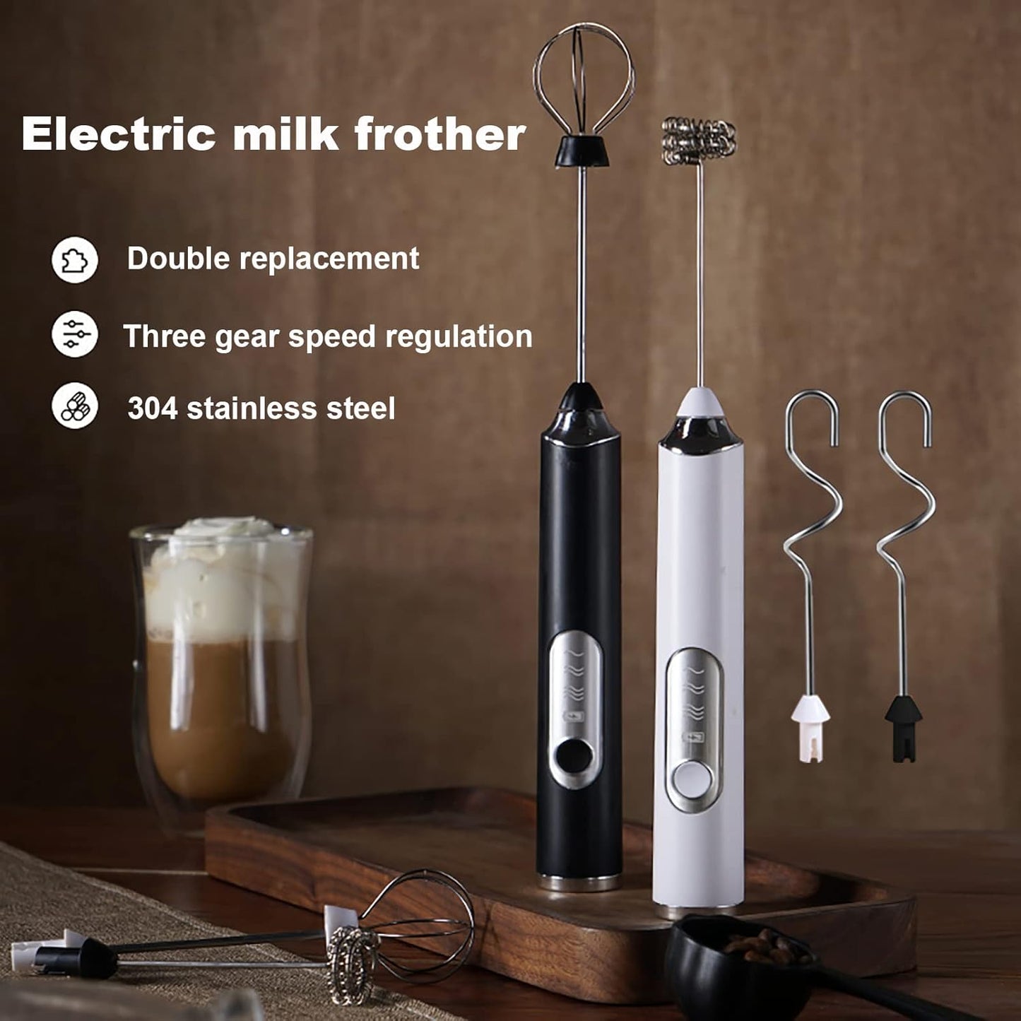 MOSHOU Electric Milk Frother Handheld, 3 Speeds Coffee Whisk Foam Maker with USB C Rechargeable, Drink Mixer for