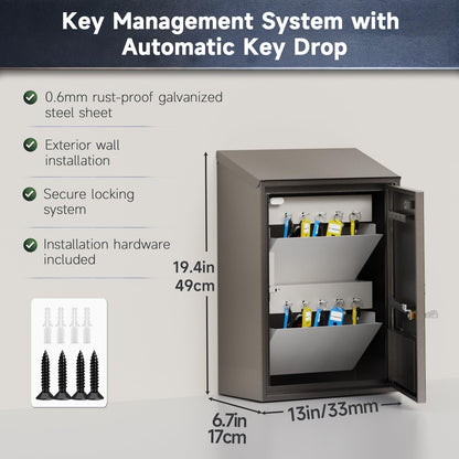 WeHere 10-Key Key Lock Box with Self-Service Key Dispenser - Aotumatic Drop Key, Key Management System, Remote Sharing Access Code, Secure Key Cabinet for Airbnb, Hotel, Property Managers & Car Rental