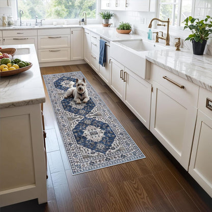 Skiennix 2x5 Washable Hallway Runner Rug - Ultra Soft Non-Slip Carpet for Entryway & Kitchen | Blue