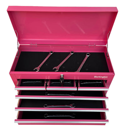 Workington Portable Metal Tool Chest with 6 Drawers, 24" 6-Drawer Tool Chest Cabinet with Ball Bearing Drawer Slides, Steel Tool Storage Box Organizer 4005 Pink