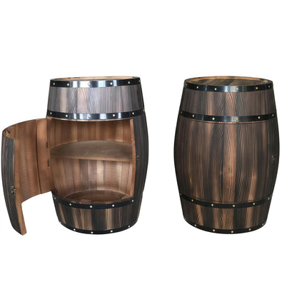 NDDKSII Vintage Whiskey Barrel End Table with 2-Tier Shelf - Reclaimed Wood Rustic Wine Barrel Cabinet with Metal Hoops, 27.56" Antique Furniture for Man Cave, Home Bar & Farmhouse Living Room