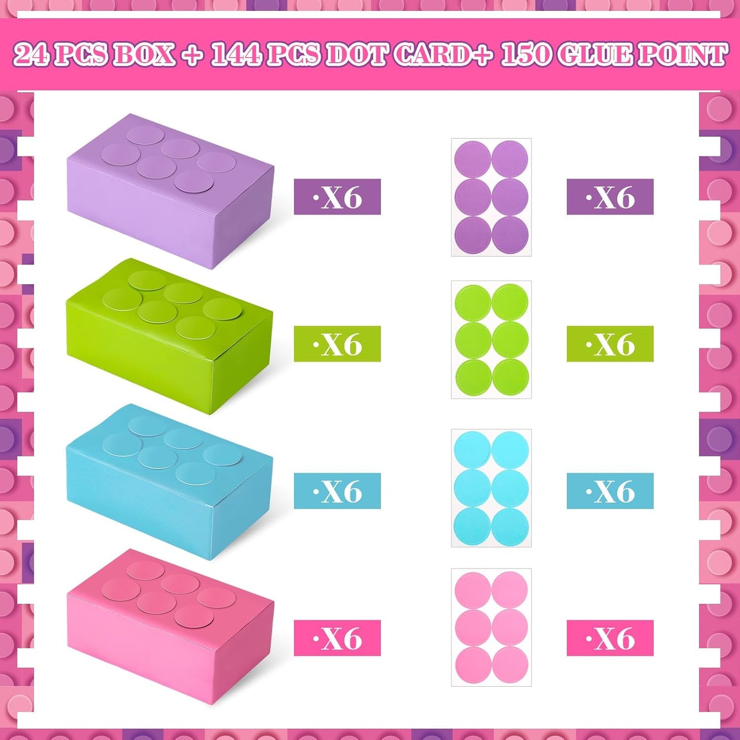 Leinuosen 24 Pieces Building Block Party Favor Boxes, Brick Theme Gift Boxes for Birthday Party Baby Shower