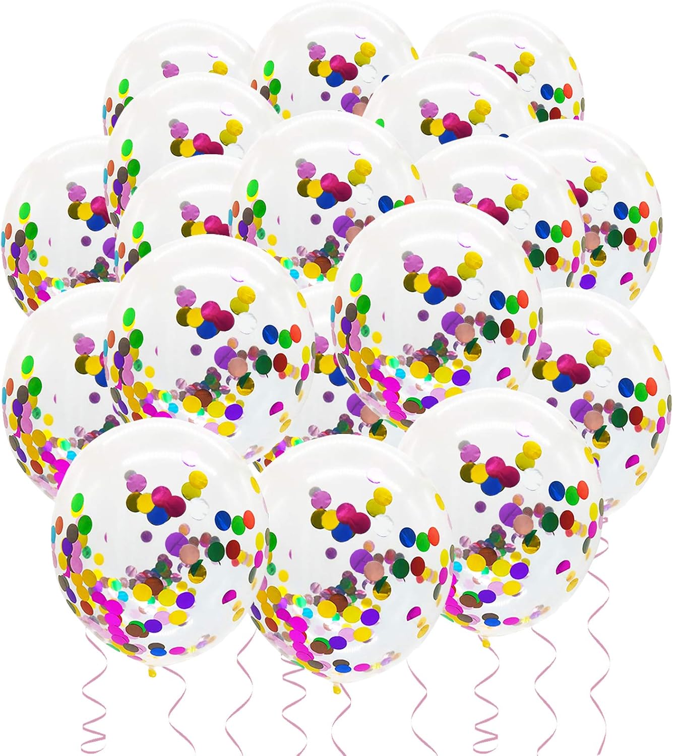 Rainbow Confetti Balloons, 25 Pcs Thickened 12 Inch Clear Latex Balloons with Colorful Confetti for Graduation,