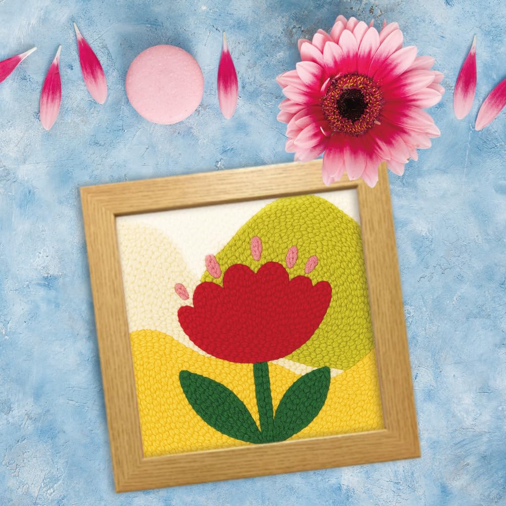 FREEBLOSS 4 Set DIY Punch Needle Kit Abstract Flowers Punch Needle Embroidery Wall Hanging Painting Punching Needles Starter Kit for Beginners with Complete Tools, Already Framed, 9.4x9.4inch