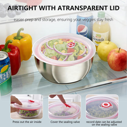 Large Salad Spinner with Storage Lid，5.29QT Stainless Steel Spin Dry Salad Greens Fruit Washing Bowl with Strainer Vegetable Cleaner washer Lettuce Spinner with slicer and julienne cutter