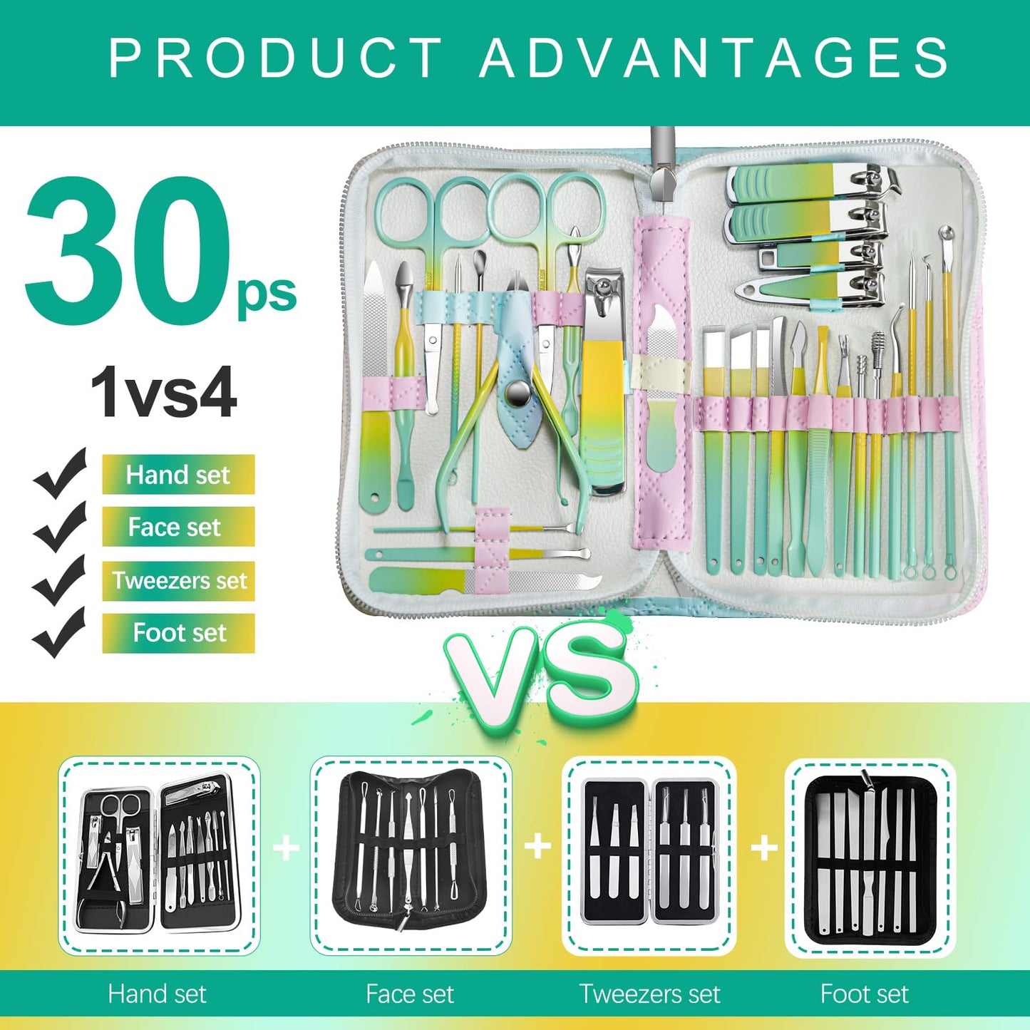 Manicure Set 30 in 1 Nail Clipper set, REDFLOW nail clippers, fingernail & toenail clippers, Manicure Tools, pedicure tools, Suitable for Travel Manicure Kit, Nail Set Kit With Everything Profe
