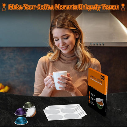 Aluminum Foil Lids for Reusable Vertuo Pods, Upgraded 96 PCS Thick Foil Seal Cover for Nespresso Refill Kit