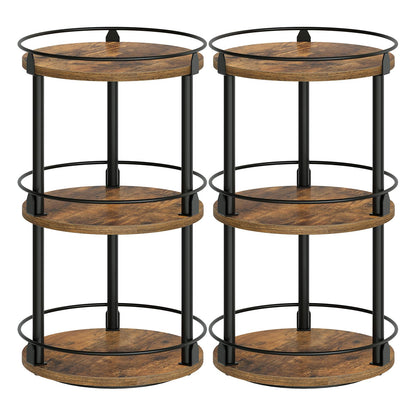 YATINEY Spice Rack, Set of 2 Lazy Susan Organizer, 3-Tier Turntable Organizer For Cabinet, Compact and Versatile, for Kitchen Countertop, Rustic Brown SR23L2BR