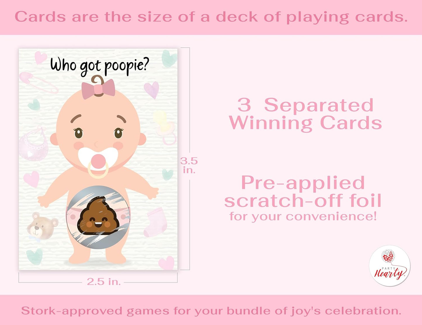 Party Hearty Baby Shower Games for Girl, 33 Poopie Emoji Scratch Off Lottery Tickets
