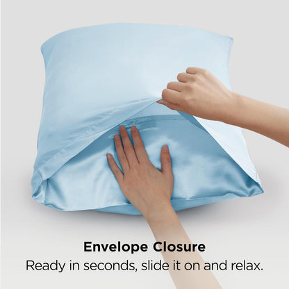 Bedsure Satin Pillowcases - Luxurious Silk-Like Queen Size Set of 2 | Aqua, 20x30 Inches, Envelope Closure