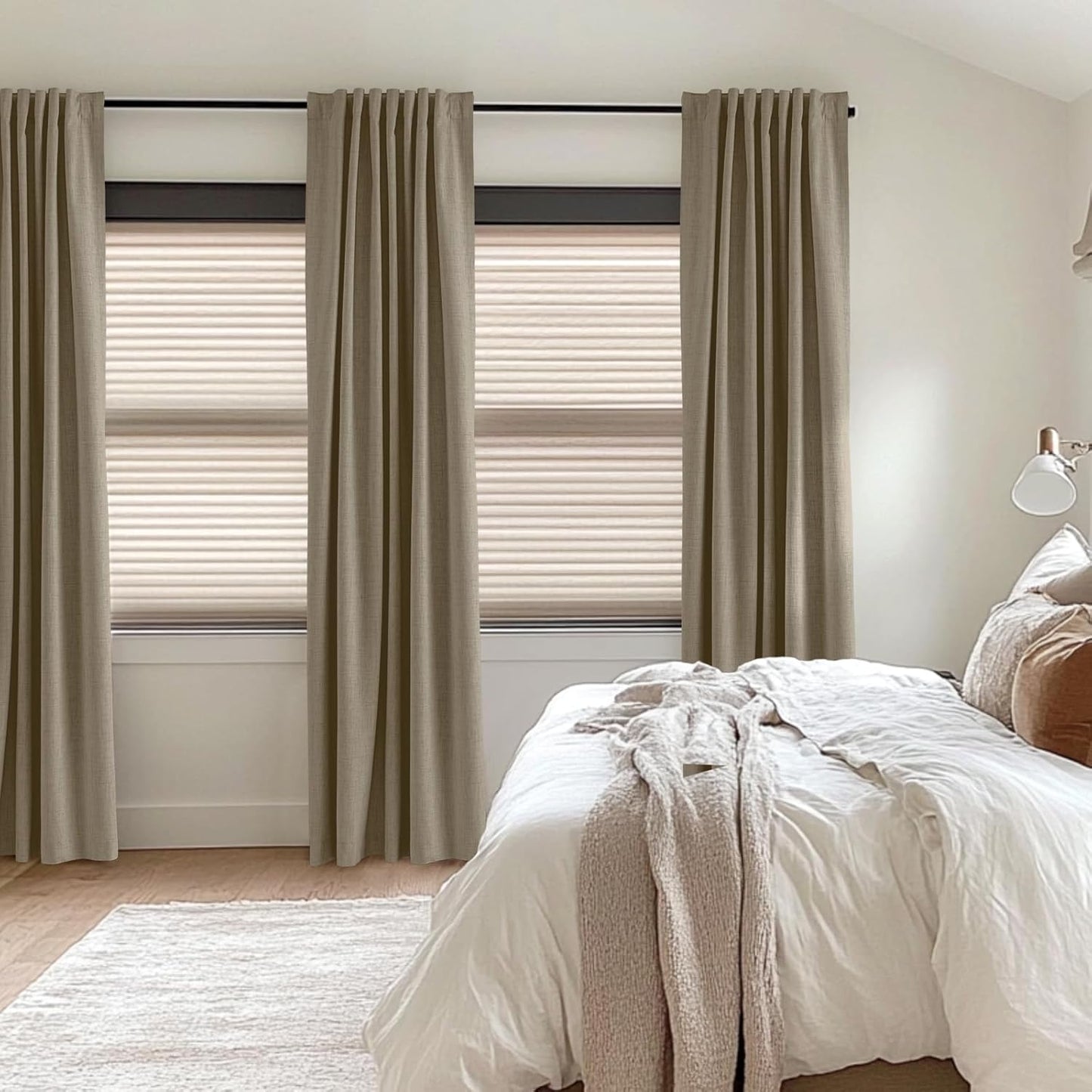 Plaza Taupe 100% Blackout Linen Curtains - Thermal Insulated Drapes for Bedroom | 50" W x 90" L, 2 Panels
