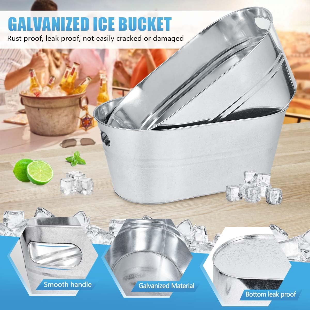 OBTANIM 4 Pack 4 Gallon Galvanized Ice Buckets Metal Champagne Drink Cooler Storage Ice Tub with Carry Handles for Beer Cocktails Wine Beverage Home Parties Bar Cooling Supplies