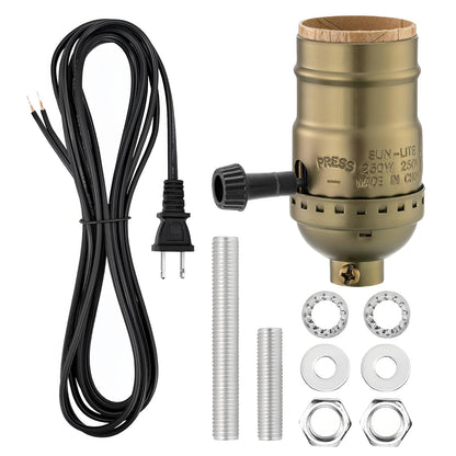 Lamp Rewire Kit, 10 Foot Matching Cord, 2 Way Socket and Essential Hardware, Table and Floor Lamps Socket Replacement, Rewire and Repair, DIY Light Making Kit (Antique Brass)