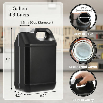 Hacaroa 3 Pack Plastic Storage Jug for Non-Flammable Liquid, 1 Gallon/4L HDPE Motor Oil Container with White Lid&Ergonomic Handle, Black Empty Bottle for Bleach, Detergent, Lubricant, Not for Fuel Use