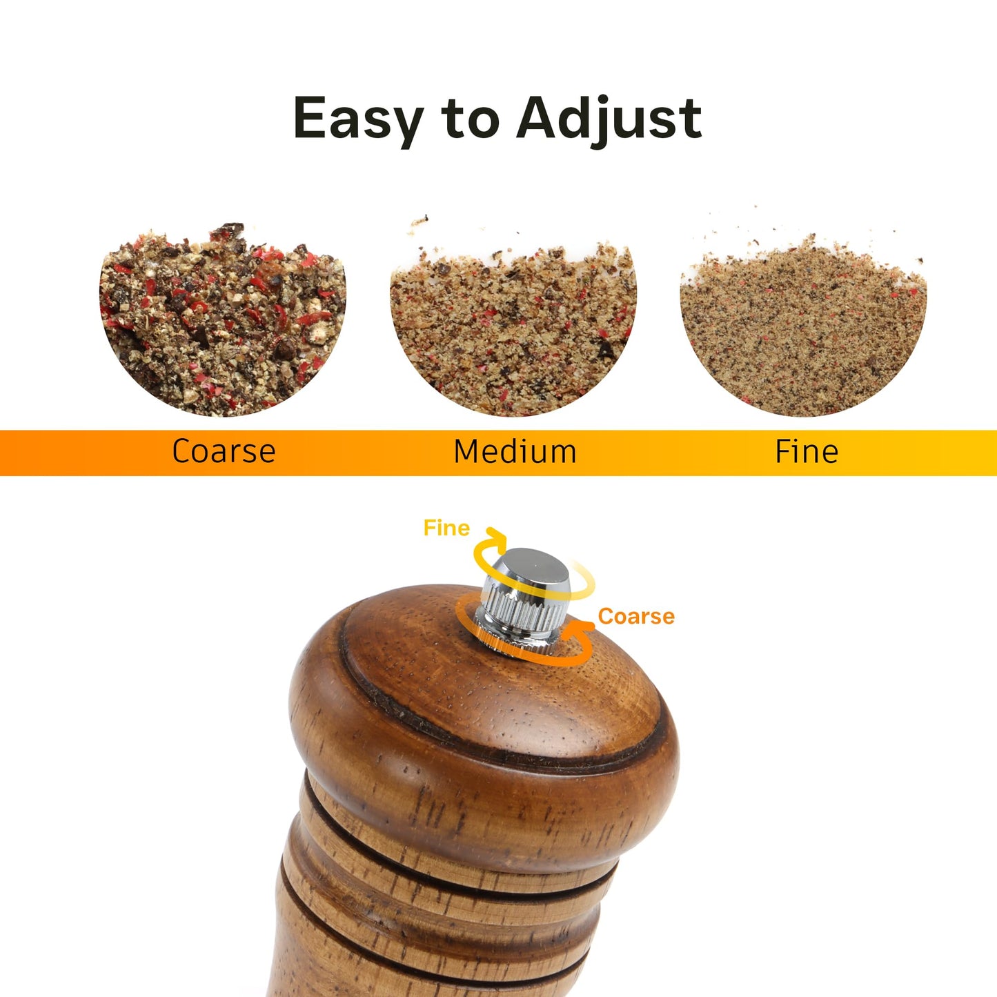 M JINGMEI Wood Salt and Pepper Grinder, Salt Grinder and Pepper Mill, Oak Wood Shakers with Adjustable Ceramic Grinders (8″ - 1 Pack with Tray)