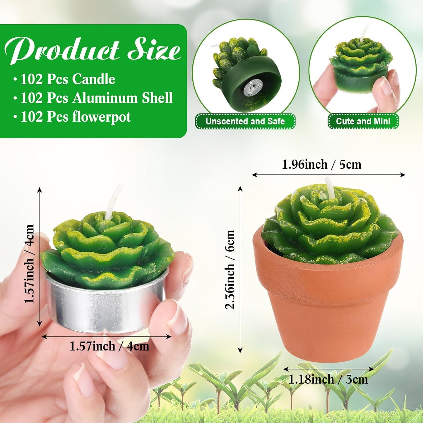 18 Treela Pcs Succulent Cactus Tealight Candles Handmade Tea Lights Baby Shower Plant Candle Gift with Mini Terracotta