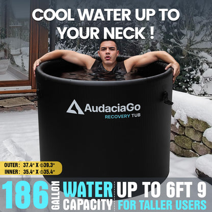 XXL Ice Bath Tub for Athletes, Compatible with Water Chillers, 186-Gallon Inflatable Cold Plunge Tub with Insulated Lid, Step, Thermometer, Water-Absorbent Mat, Portable for Outdoor & Indoor Recovery