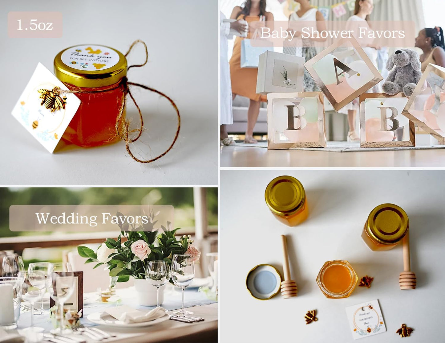 20 Pack Adabocute Mini Honey Jars with Dipper - Perfect for Baby Shower Favors and Wedding Favors - Includes Bee