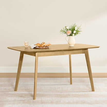 CHITA 59"-75" Extendable Dining Room Table for 4-6, Modern Wood Dining Table for Small Spaces, Kitchen, Space Saving Hidden Leaves, Solid Rubberwood Frame, Oak Veneer