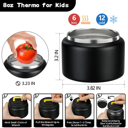 MAISON HUIS Bento Lunch Box with 8oz Soup Thermo, 5-Compartment Leak-Proof Container, Thermo Hot Food Jar and Insulated Lunch Bag, BPA Free,Travel, School