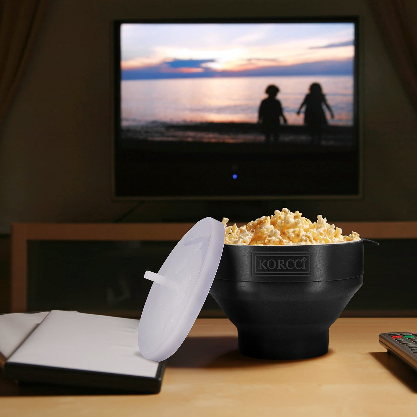 The Original Korcci Microwaveable Silicone Popcorn Popper, Microwave Popcorn Popper, Collapsible Microwave Popcorn Maker Bowl, No Oil Required, Use In Microwave, Dishwasher Safe (Blue)