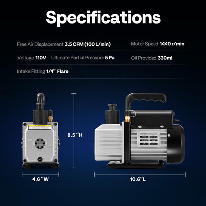 VIVOHOME 3.5 CFM 1/4 HP 110V Single Stage HVAC Vacuum Pump for R134a R12 R22 R502 R410a Systems, Auto AC Vacuum Pump for Air Conditioner Servicing Resin Degassing with Oil Bottle