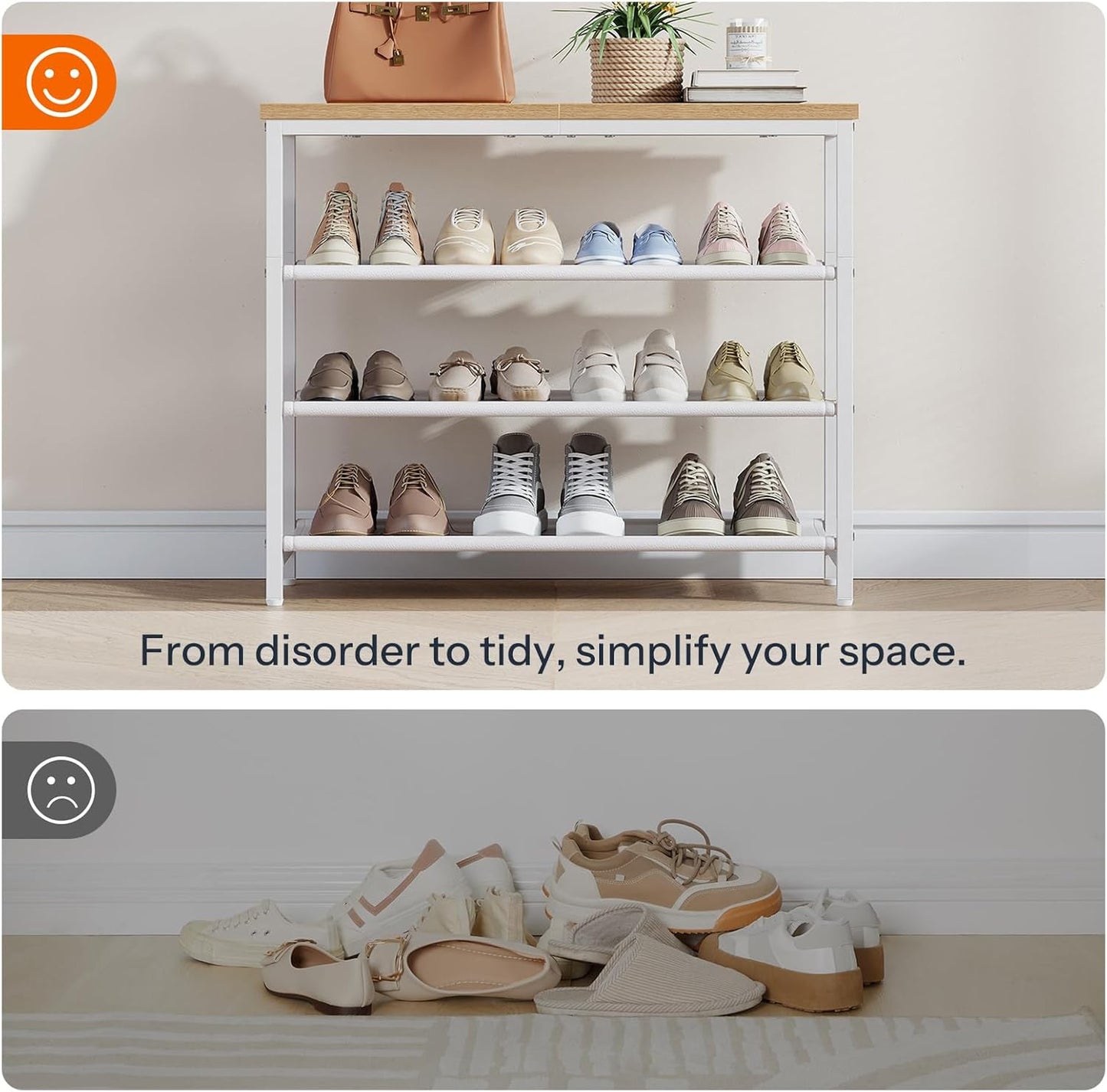 3 4-Tier Closet 9-12 WN94XJ01 HOOBRO Shoe Rack with PU Shelves, Shoe Storage Organizer for and Entryway, Holds Pairs