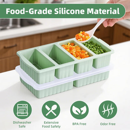 Silicone Freezer Tray With Lid, Soup Freezer Container Molds, Large Ice Cube Tray Set, 1 Cup & 2 Cup Portion Freezer Trays for Soup, Sauce & Broth, Meal Prep Containers, Oven & Dishwasher Safe, Green