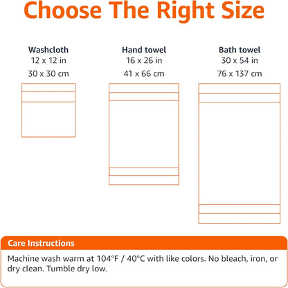 Set 100% 30 54 inches, Set 6 Amazon Basics Fade-Resistant Soft & Absorbent Bath, Hand and Washcloth Towel for Everyday