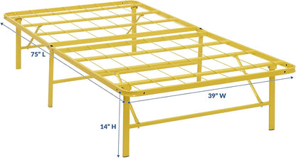 Modway Horizon Folding Metal Mattress Bed Frame, Twin Size, Yellow, Replaces Box Spring