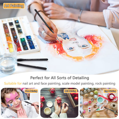 PANDAFLY Detail Paint Brushes Set, 15pcs Miniature Brushes for Fine Detailing & Art Painting - Acrylic, Oil, Watercolors & Paint by Number, Models, Face, Nail, Craft