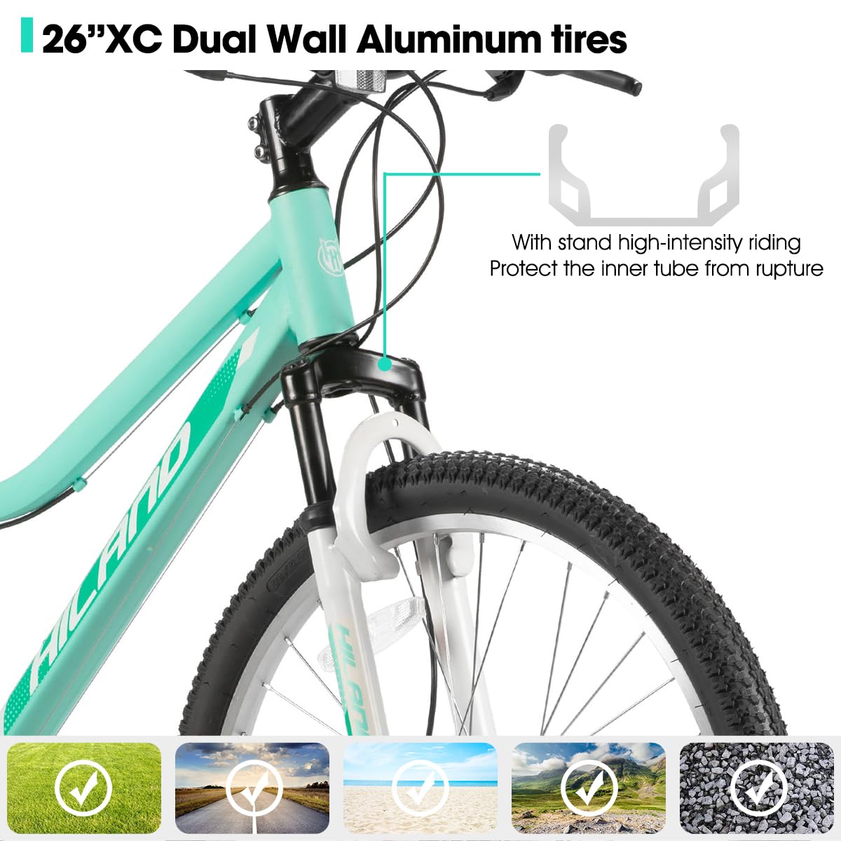 HH HILAND 26 Inch Womens Mountain Bike, with Step-Through Frame, 18 Speeds, Suspension Fork MTB, Bicycle for Women Men Adult Green