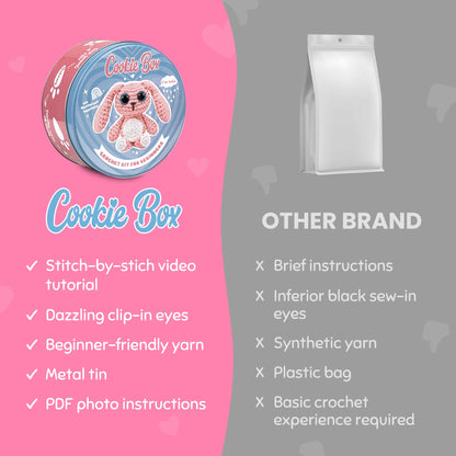 Cookie Box Original Crochet Kit for Beginners – Gift Set to Make Bunny Lola Amigurumi Plushie – Easy DIY Crochet & Knitting Starter Kit with Video and PDF Tutorials