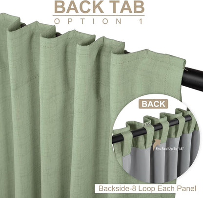 Skiennix 100% Blackout Linen Curtains - Thermal Insulated Drapes for Bedroom | 2 Panels Set, 50" W x 96" L, Sage
