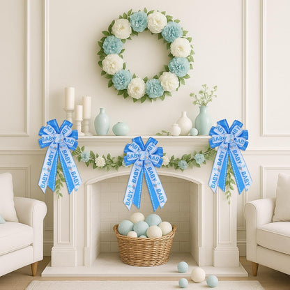 Skiennix Large Blue Baby Shower Bow - Perfect Welcome Home Decoration for Boys | Indoor/Outdoor Use