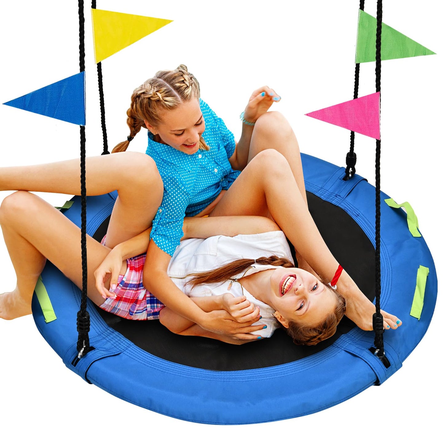 HeyZoo 48 inch Tree Swing, Larger Saucer Flying Swing for Whole Family, 900lbs Weight Capacity, with Adjustable Hanging Straps, for Outdoor Playground, Gifts for Kids, Blue