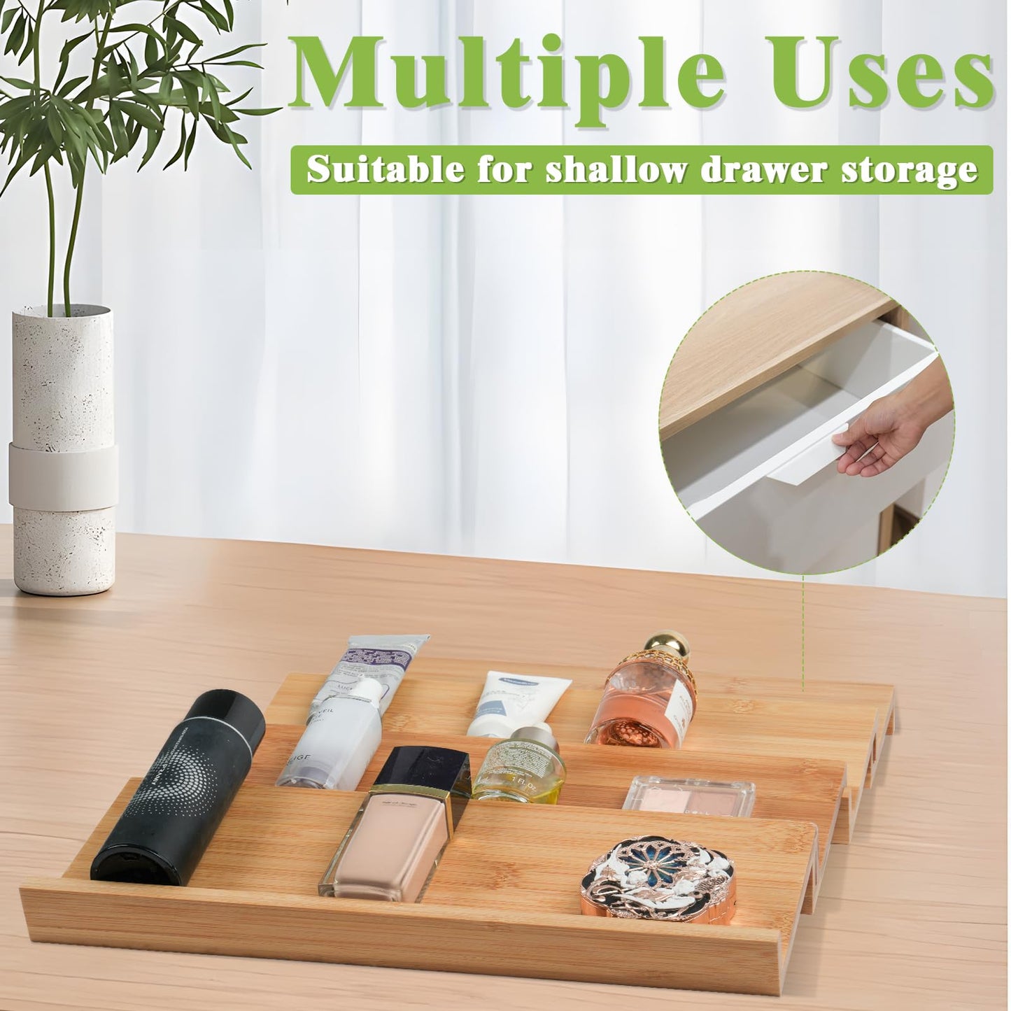 Bamboo Spice Drawer Organizer, 4 Tier Stackable Spice Rack for Cabinet, Seasoning Storage Organization，13'' Wide