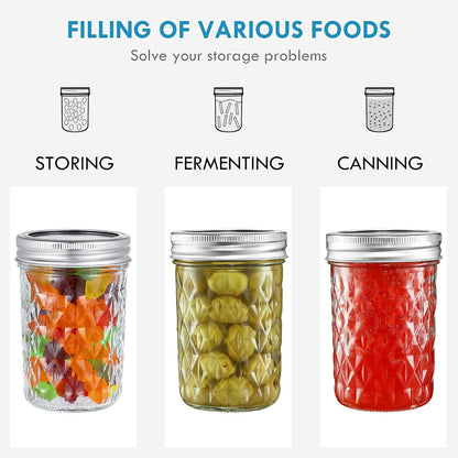 12 Pack 8 oz YEBODA Mason Jars with Airtight Lids and Bands Glass Canning Jars Ideal for Preserving, Jam, Honey, Jelly
