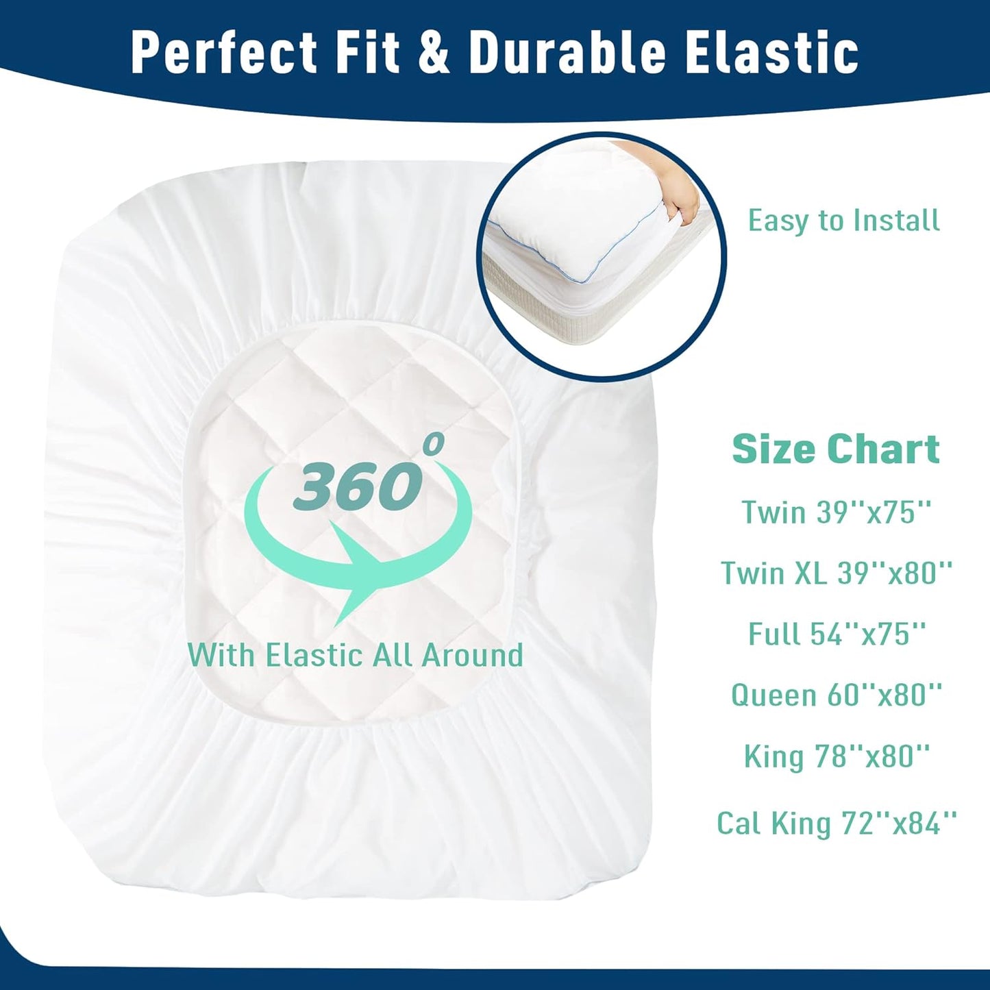 18-22" Queen Mattress Pad Cotton Mattress Pad Cover Quilted Mattress Cover Deep Pocket Mattress Protector Queen Size
