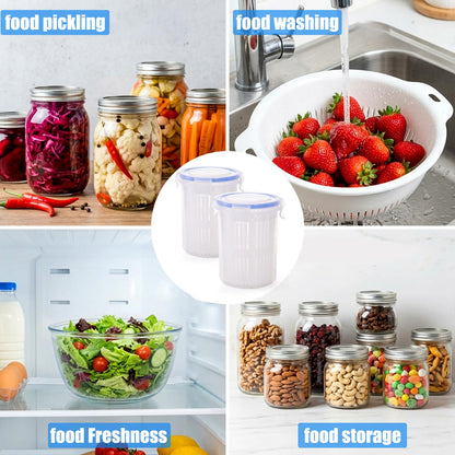 Yesland 4 Pack Pickle Container with Strainer, 24 oz Plastic Pickle Jar Holder Keeper Lifter, Clear Leak-proof Pickle Juice Separator with Lock It Lid for Sweet Gherkins, Olives