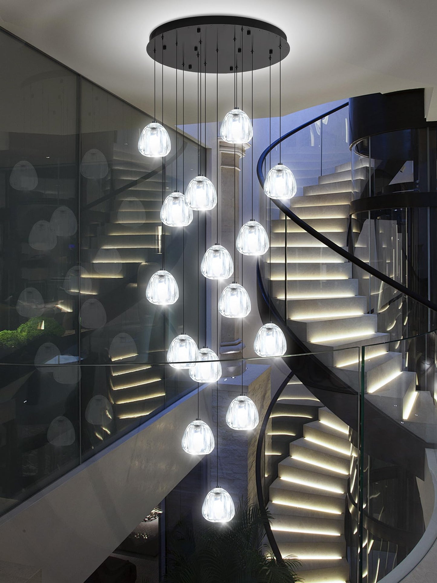 ABTTOI 16-Lights High Ceiling Chandelier H130 Modern Chandeliers LED High Ceiling Pendant Light Bubble Crystal Chandelier for Foyer Hallway Stairwell Black Adjustable Long Lights Fixture