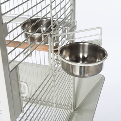 Prevue Pet Products Dome Top Bird Cage - Powder‑Coated Steel Cage with Wheels, Push Button Locks, Seed Guards and Perch, Ideal for Cockatiels, and All Small-Medium Sized Birds - Chalk White