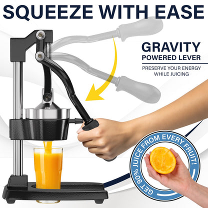 Eurolux Ultra-Premium Cast Iron Juicer | Extra-Large, Heavy Duty, Commercial Grade, Stainless Steel Manual Hand Press Citrus Squeezer For Fresh Orange Juice, Pomegranate, Lemon, and Much More (Gray)