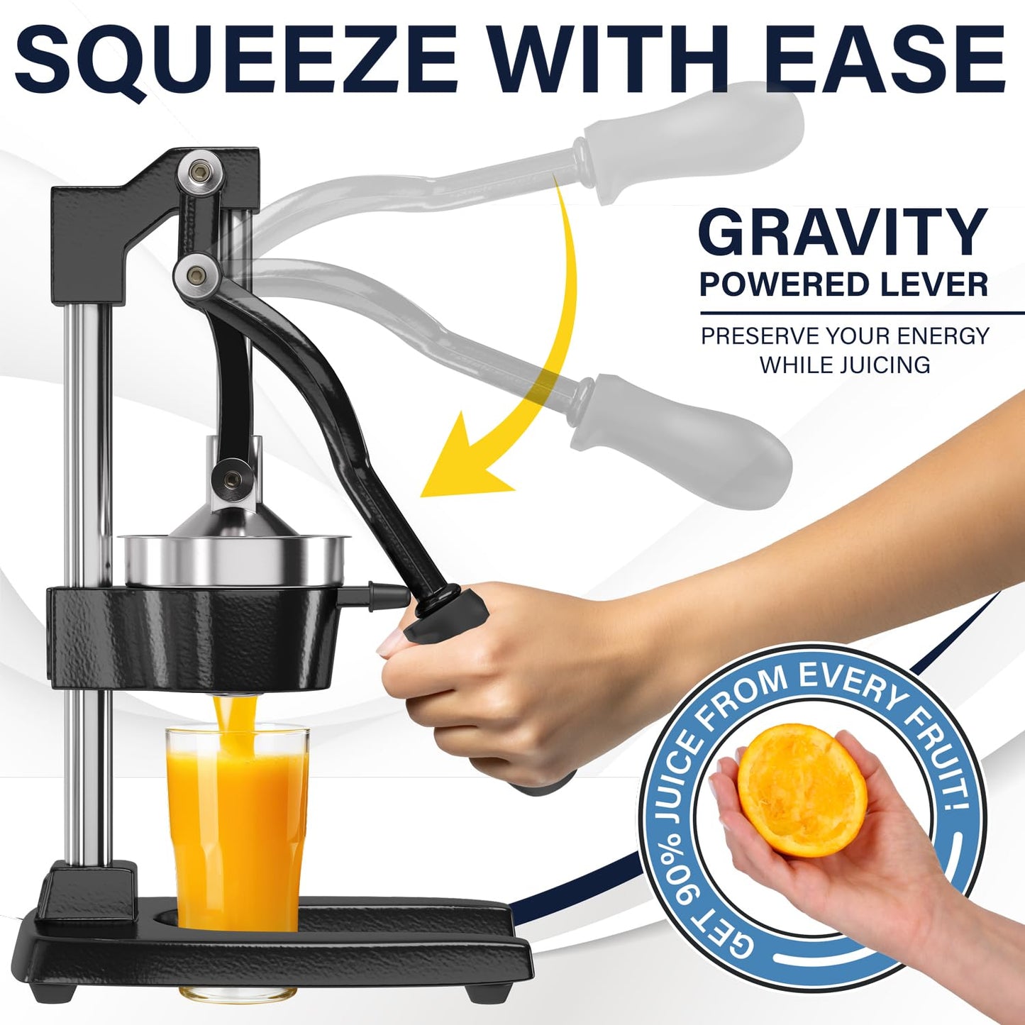 Eurolux Ultra-Premium Cast Iron Juicer | Extra-Large, Heavy Duty, Commercial Grade, Stainless Steel Manual Hand Press Citrus Squeezer For Fresh Orange Juice, Pomegranate, Lemon, and Much More (Black)