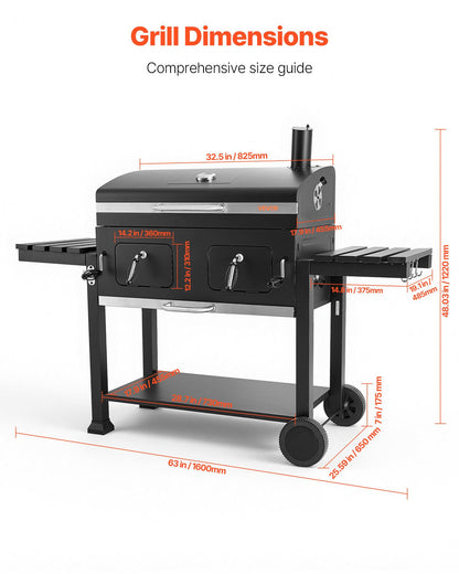VEVOR Charcoal Grill, 780 sq.in. Extra-Large Charcoal Barbecue Grill with 2 Liftable Charcoal Trays & Folding Side Tables, High-Temp Powder-Coated Steel BBQ Cooking Grills for Patio Backyard Parties